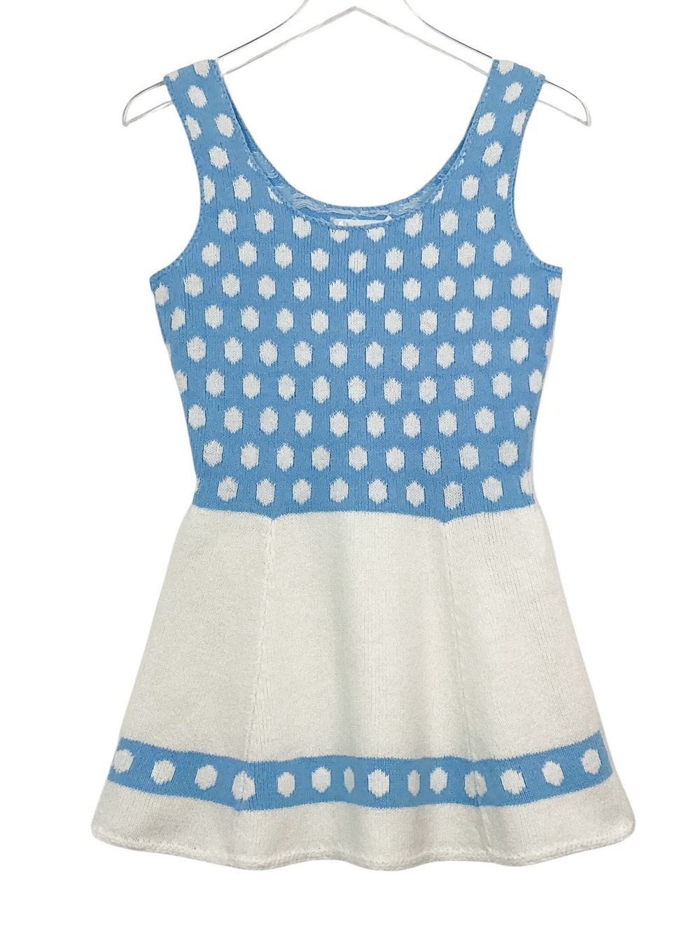Vintage Tennisknit Hampton Court Polka Dot Knit Mini Dress XS/S Blue White